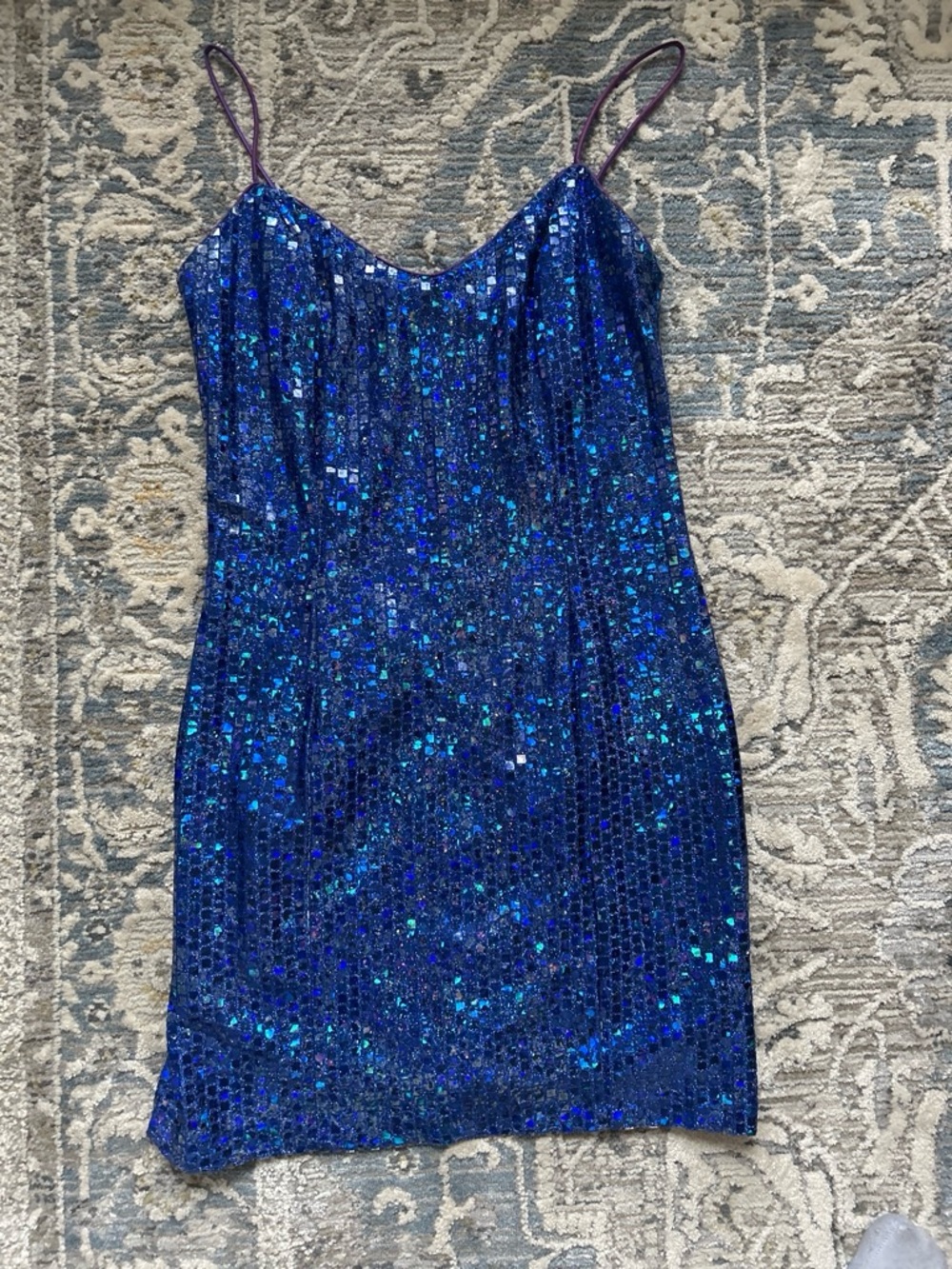 Vintage 1980s L.A. Glo Electric Blue Sequin Glitter Mini Club Party BachDress 🩵